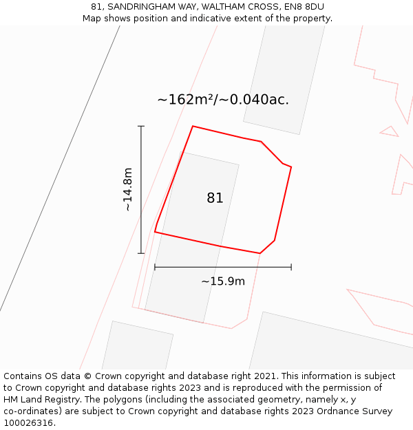 81, SANDRINGHAM WAY, WALTHAM CROSS, EN8 8DU: Plot and title map