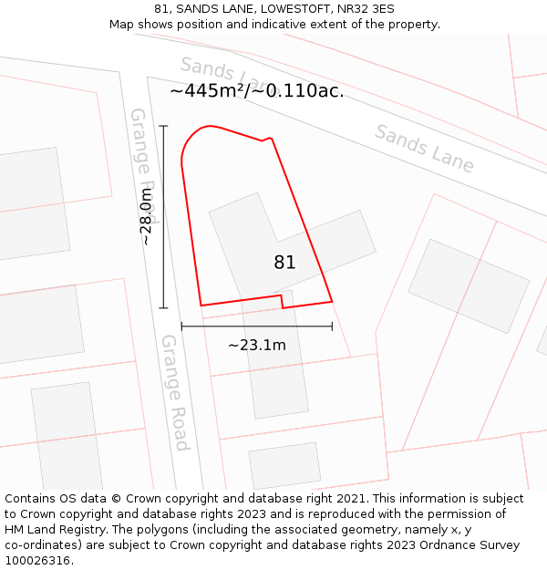 81, SANDS LANE, LOWESTOFT, NR32 3ES: Plot and title map