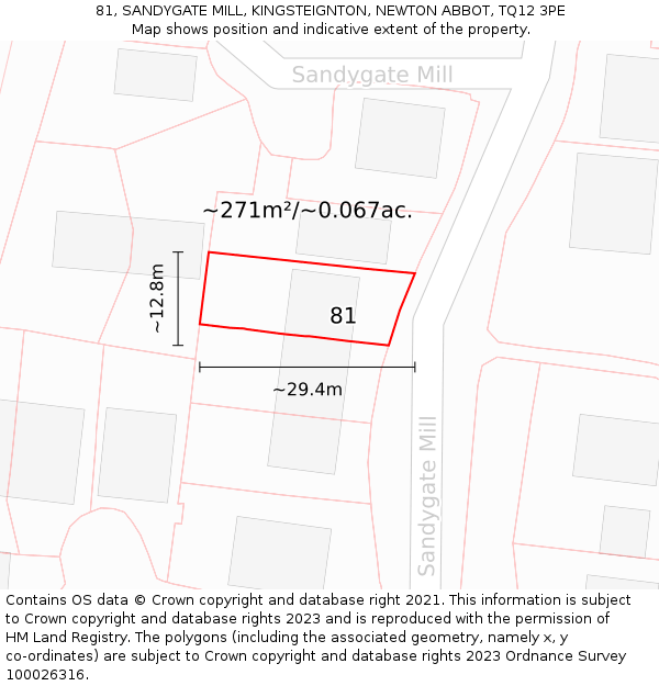 81, SANDYGATE MILL, KINGSTEIGNTON, NEWTON ABBOT, TQ12 3PE: Plot and title map
