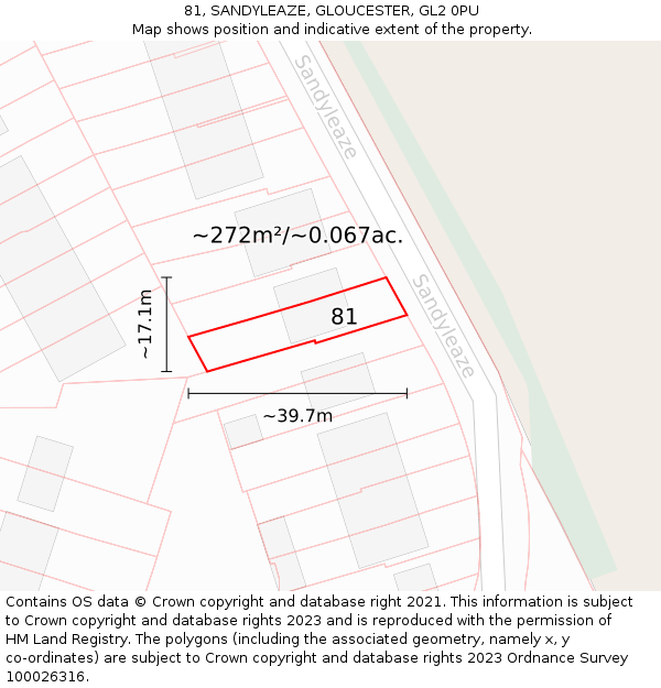 81, SANDYLEAZE, GLOUCESTER, GL2 0PU: Plot and title map