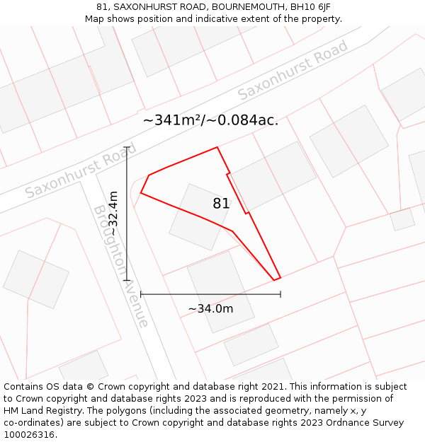 81, SAXONHURST ROAD, BOURNEMOUTH, BH10 6JF: Plot and title map