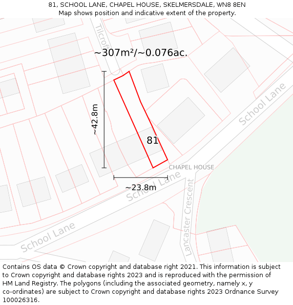 81, SCHOOL LANE, CHAPEL HOUSE, SKELMERSDALE, WN8 8EN: Plot and title map