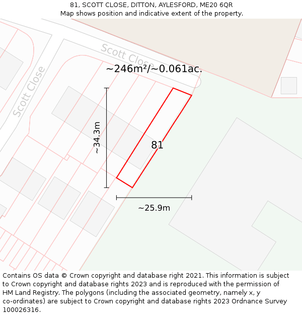 81, SCOTT CLOSE, DITTON, AYLESFORD, ME20 6QR: Plot and title map