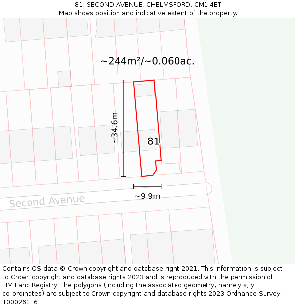 81, SECOND AVENUE, CHELMSFORD, CM1 4ET: Plot and title map