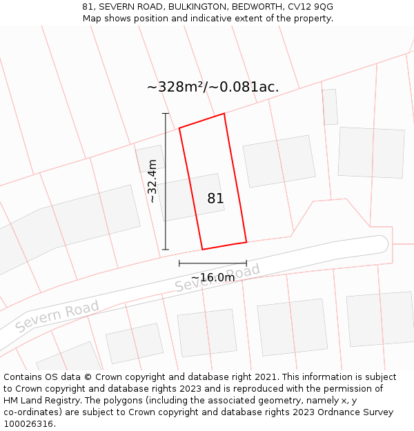 81, SEVERN ROAD, BULKINGTON, BEDWORTH, CV12 9QG: Plot and title map