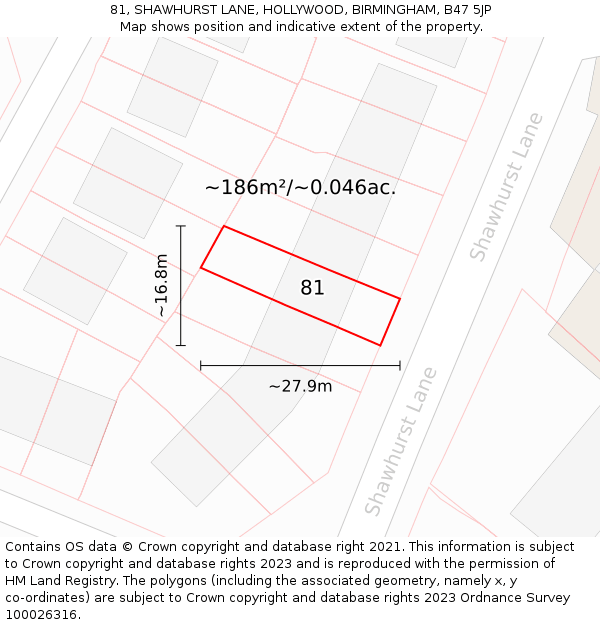 81, SHAWHURST LANE, HOLLYWOOD, BIRMINGHAM, B47 5JP: Plot and title map