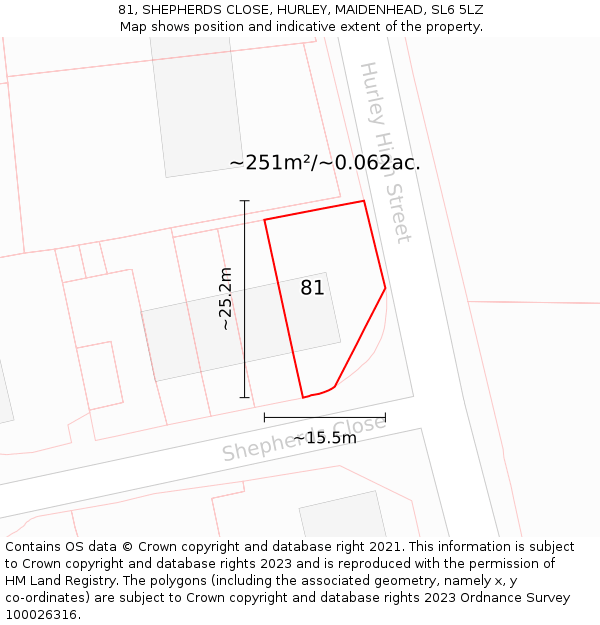 81, SHEPHERDS CLOSE, HURLEY, MAIDENHEAD, SL6 5LZ: Plot and title map