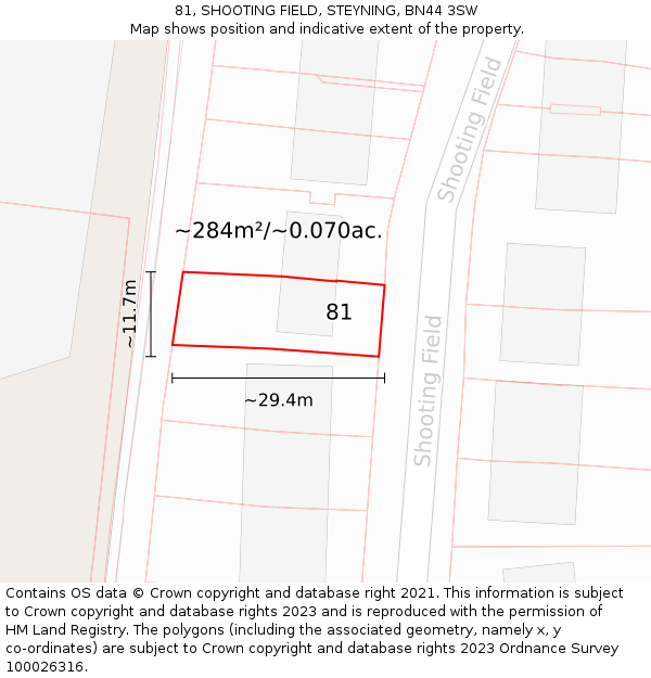 81, SHOOTING FIELD, STEYNING, BN44 3SW: Plot and title map