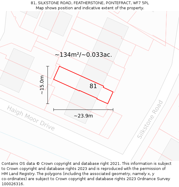 81, SILKSTONE ROAD, FEATHERSTONE, PONTEFRACT, WF7 5PL: Plot and title map