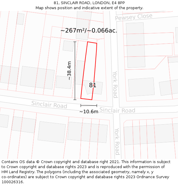81, SINCLAIR ROAD, LONDON, E4 8PP: Plot and title map