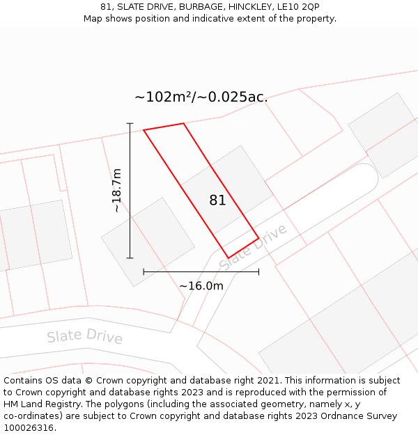 81, SLATE DRIVE, BURBAGE, HINCKLEY, LE10 2QP: Plot and title map