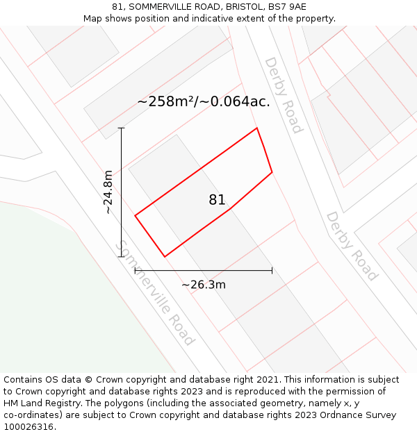 81, SOMMERVILLE ROAD, BRISTOL, BS7 9AE: Plot and title map