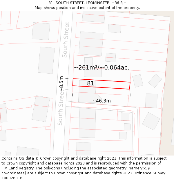 81, SOUTH STREET, LEOMINSTER, HR6 8JH: Plot and title map