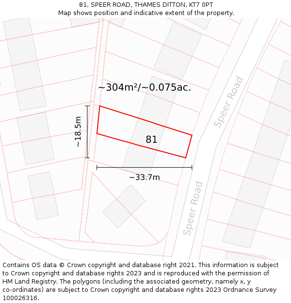 81, SPEER ROAD, THAMES DITTON, KT7 0PT: Plot and title map