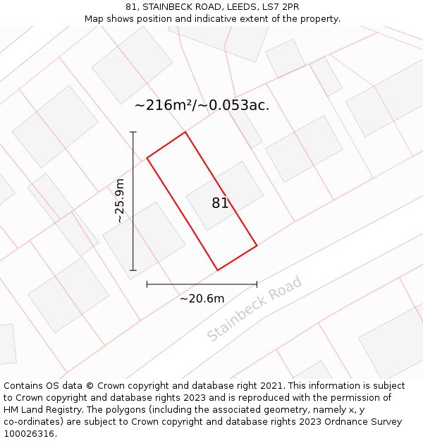 81, STAINBECK ROAD, LEEDS, LS7 2PR: Plot and title map