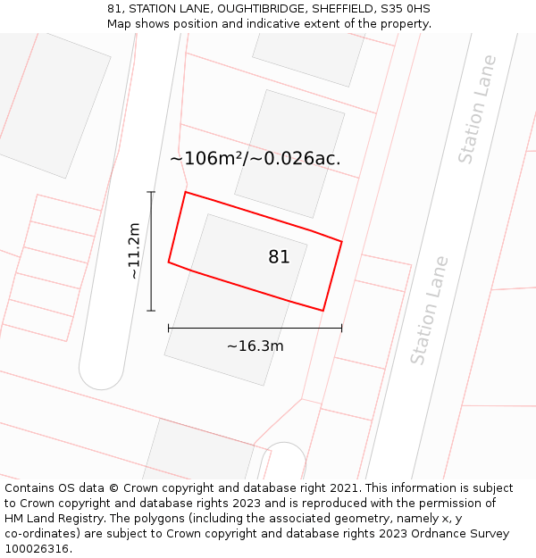 81, STATION LANE, OUGHTIBRIDGE, SHEFFIELD, S35 0HS: Plot and title map