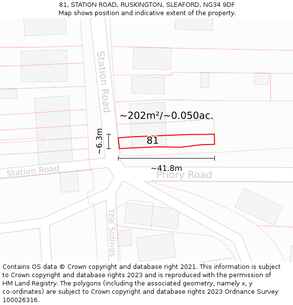 81, STATION ROAD, RUSKINGTON, SLEAFORD, NG34 9DF: Plot and title map