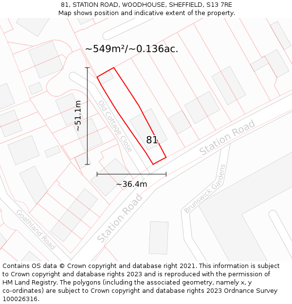81, STATION ROAD, WOODHOUSE, SHEFFIELD, S13 7RE: Plot and title map