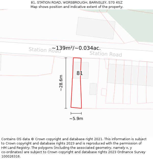 81, STATION ROAD, WORSBROUGH, BARNSLEY, S70 4SZ: Plot and title map