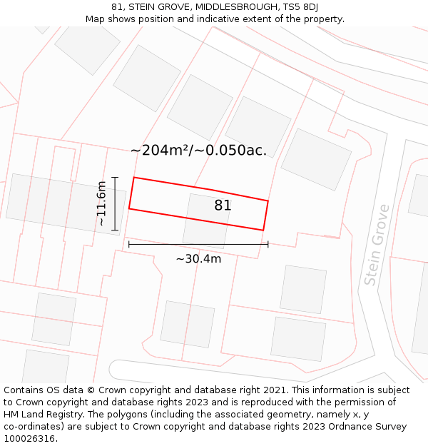 81, STEIN GROVE, MIDDLESBROUGH, TS5 8DJ: Plot and title map
