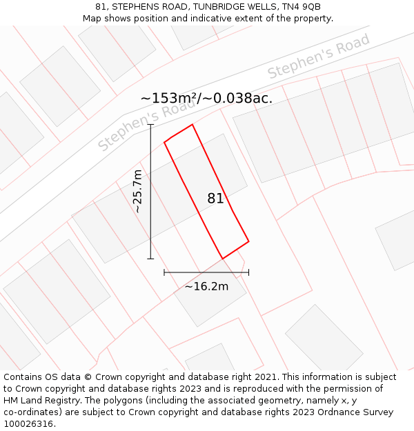 81, STEPHENS ROAD, TUNBRIDGE WELLS, TN4 9QB: Plot and title map