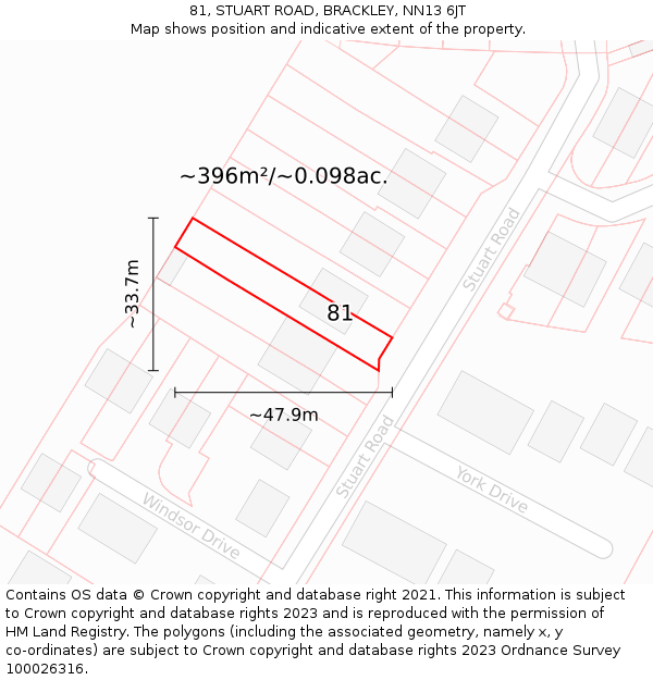 81, STUART ROAD, BRACKLEY, NN13 6JT: Plot and title map