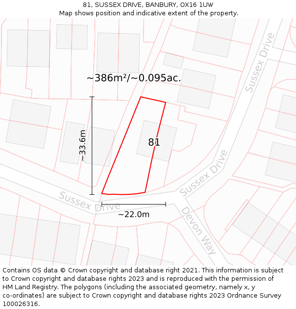 81, SUSSEX DRIVE, BANBURY, OX16 1UW: Plot and title map