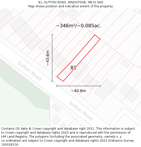 81, SUTTON ROAD, MAIDSTONE, ME15 9AD: Plot and title map