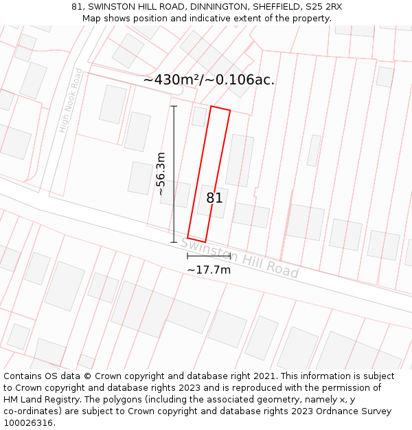 81, SWINSTON HILL ROAD, DINNINGTON, SHEFFIELD, S25 2RX: Plot and title map