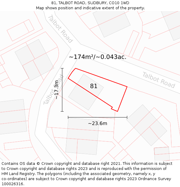 81, TALBOT ROAD, SUDBURY, CO10 1WD: Plot and title map