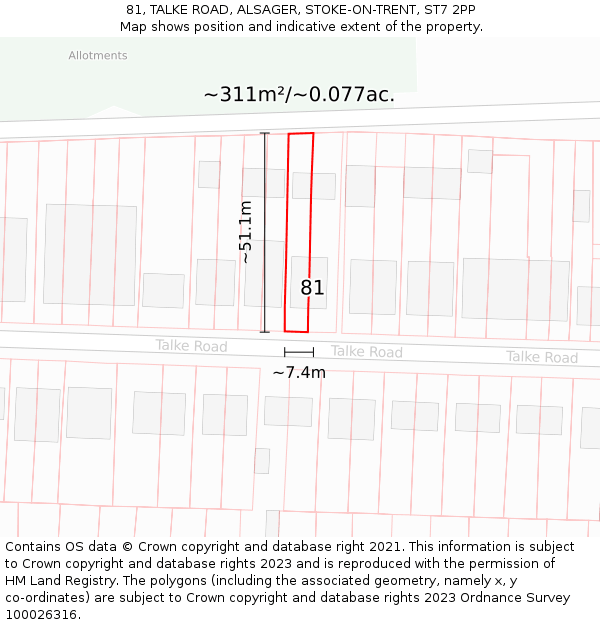 81, TALKE ROAD, ALSAGER, STOKE-ON-TRENT, ST7 2PP: Plot and title map