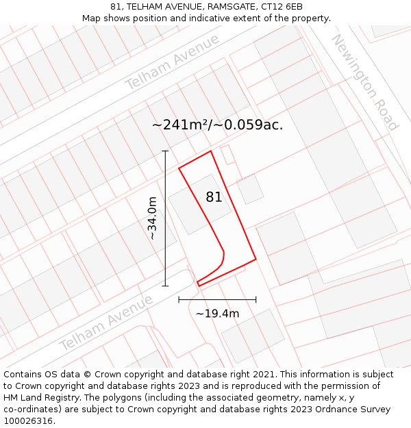 81, TELHAM AVENUE, RAMSGATE, CT12 6EB: Plot and title map