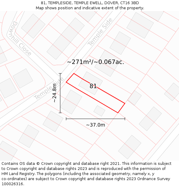81, TEMPLESIDE, TEMPLE EWELL, DOVER, CT16 3BD: Plot and title map
