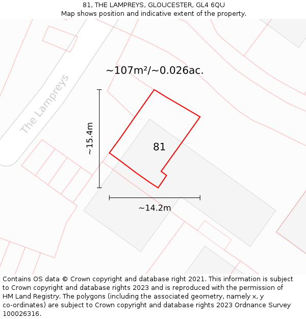 81, THE LAMPREYS, GLOUCESTER, GL4 6QU: Plot and title map