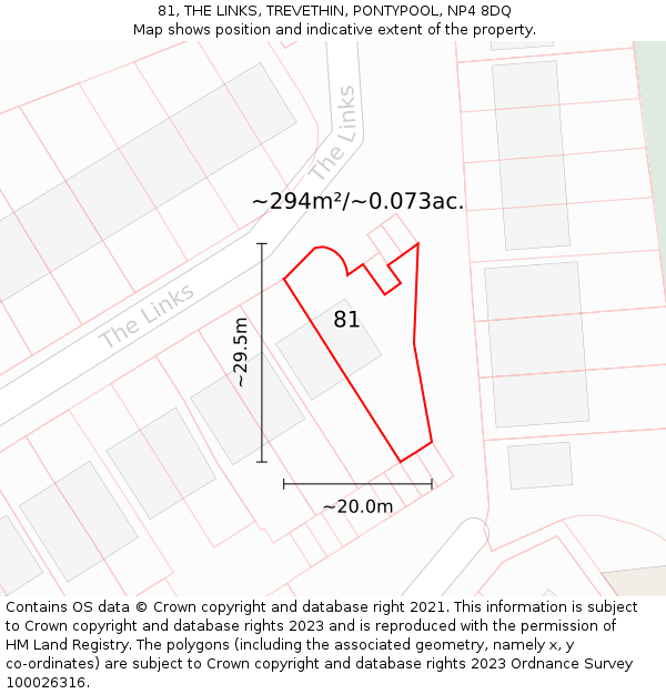 81, THE LINKS, TREVETHIN, PONTYPOOL, NP4 8DQ: Plot and title map