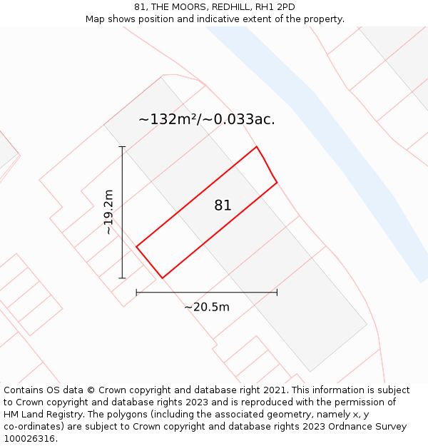 81, THE MOORS, REDHILL, RH1 2PD: Plot and title map