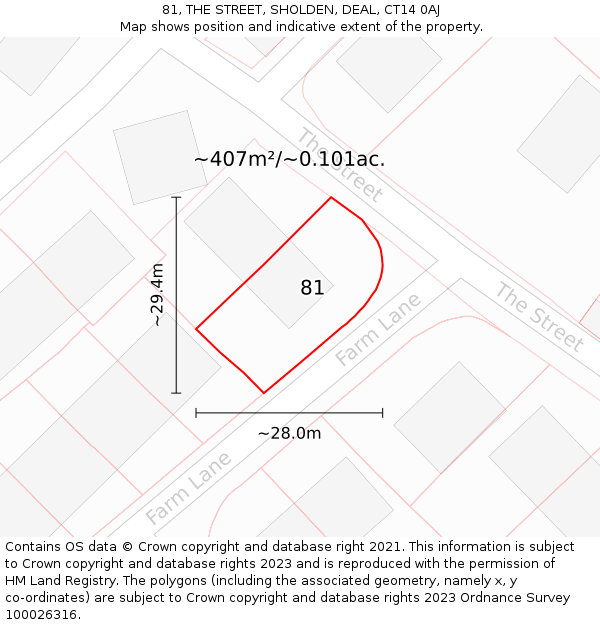 81, THE STREET, SHOLDEN, DEAL, CT14 0AJ: Plot and title map