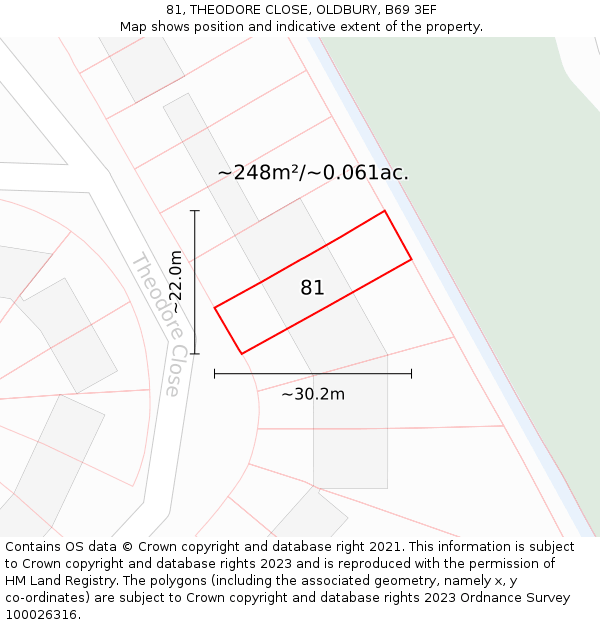81, THEODORE CLOSE, OLDBURY, B69 3EF: Plot and title map