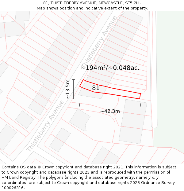 81, THISTLEBERRY AVENUE, NEWCASTLE, ST5 2LU: Plot and title map