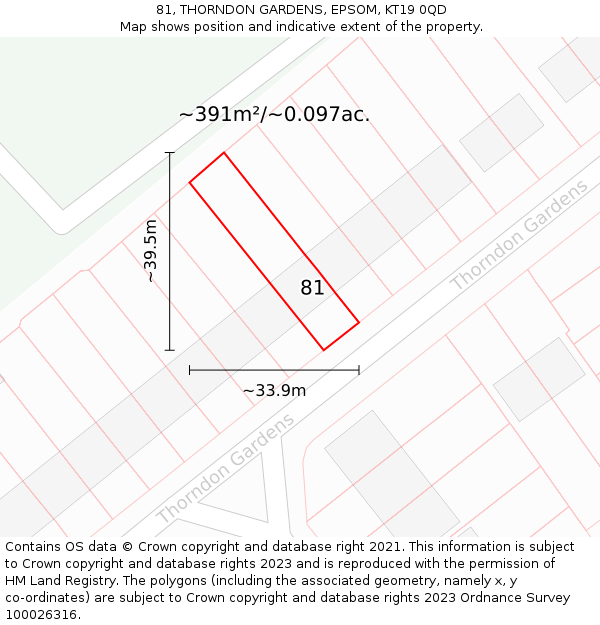 81, THORNDON GARDENS, EPSOM, KT19 0QD: Plot and title map