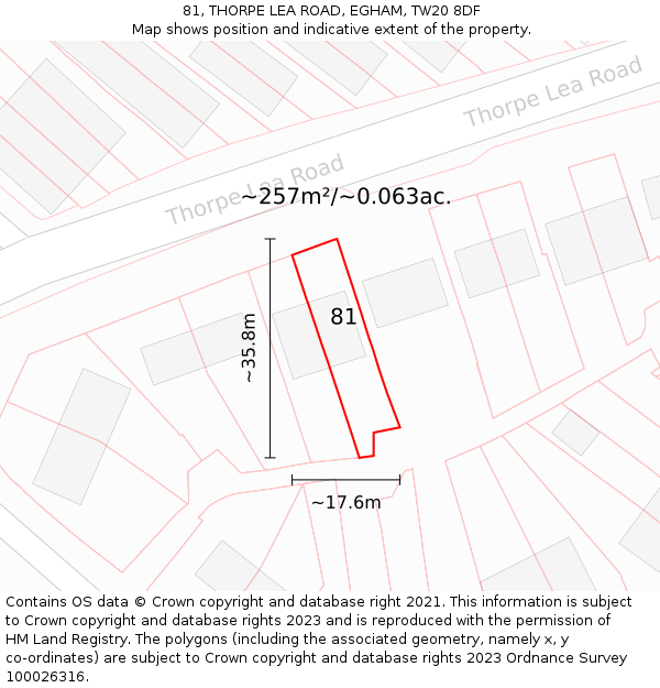 81, THORPE LEA ROAD, EGHAM, TW20 8DF: Plot and title map