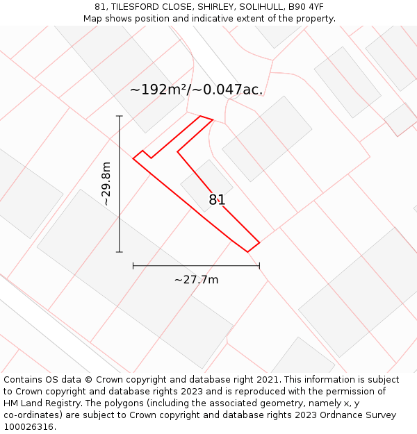 81, TILESFORD CLOSE, SHIRLEY, SOLIHULL, B90 4YF: Plot and title map
