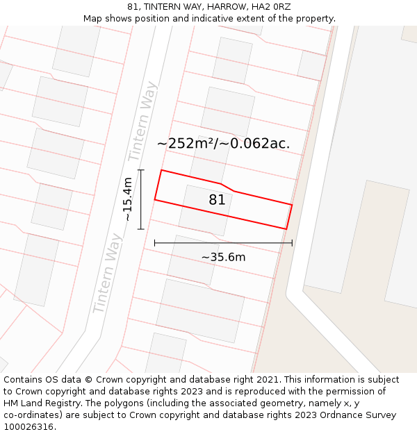81, TINTERN WAY, HARROW, HA2 0RZ: Plot and title map