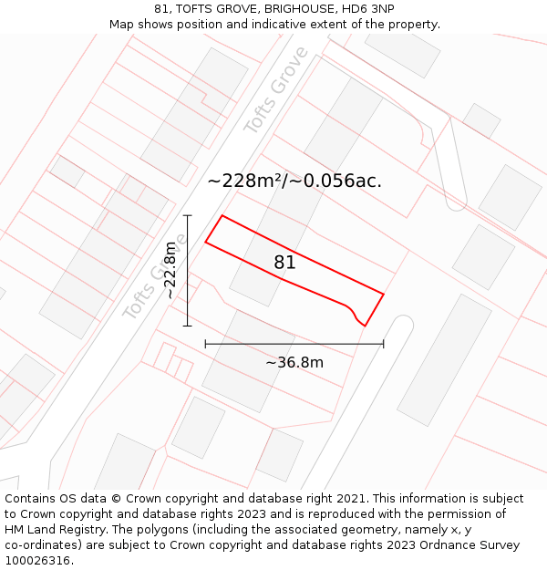 81, TOFTS GROVE, BRIGHOUSE, HD6 3NP: Plot and title map
