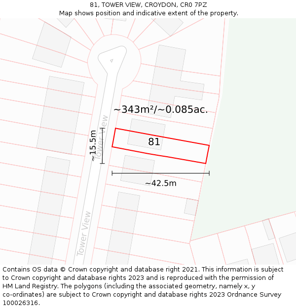 81, TOWER VIEW, CROYDON, CR0 7PZ: Plot and title map