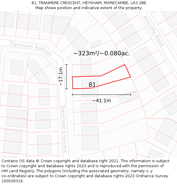 81, TRANMERE CRESCENT, HEYSHAM, MORECAMBE, LA3 2BE: Plot and title map