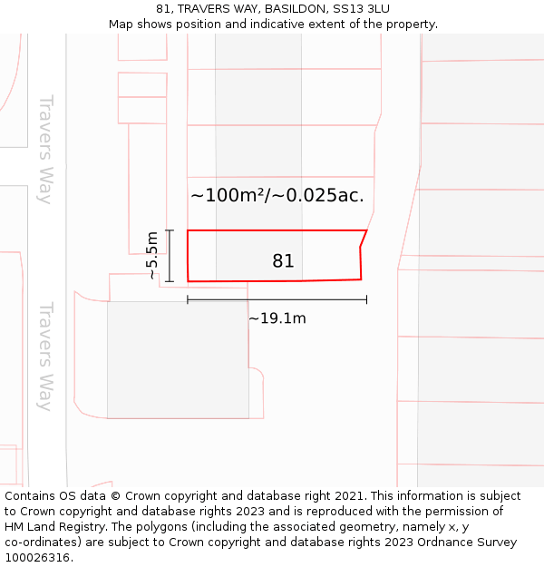 81, TRAVERS WAY, BASILDON, SS13 3LU: Plot and title map