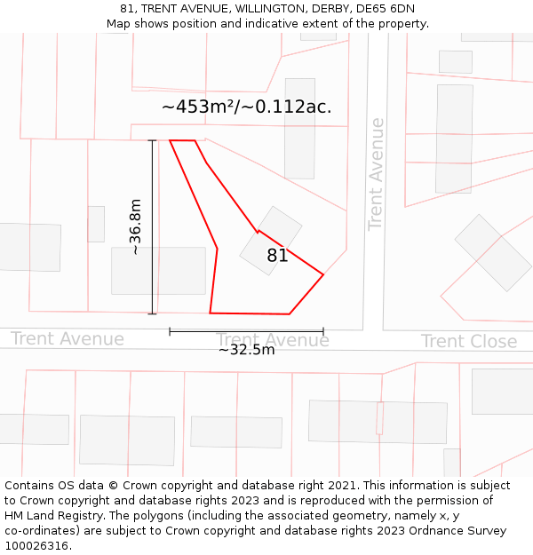 81, TRENT AVENUE, WILLINGTON, DERBY, DE65 6DN: Plot and title map