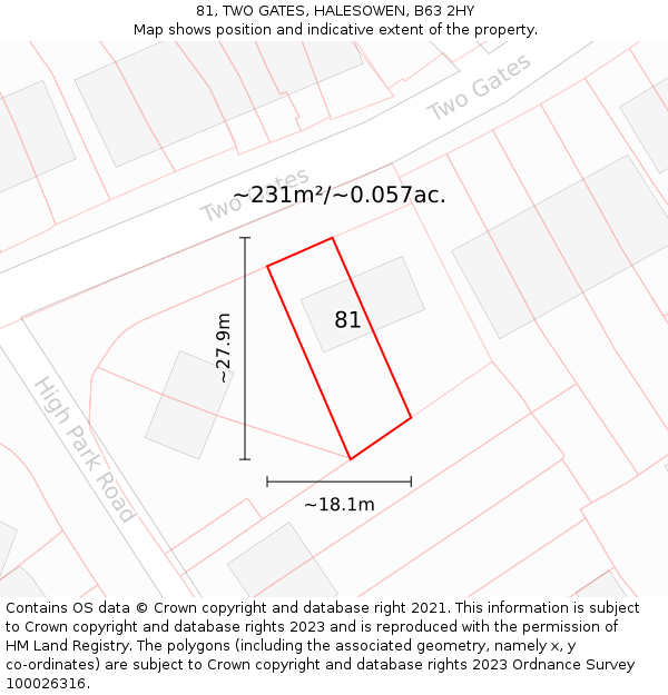 81, TWO GATES, HALESOWEN, B63 2HY: Plot and title map