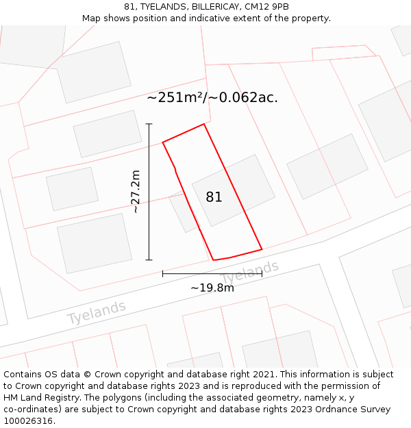 81, TYELANDS, BILLERICAY, CM12 9PB: Plot and title map